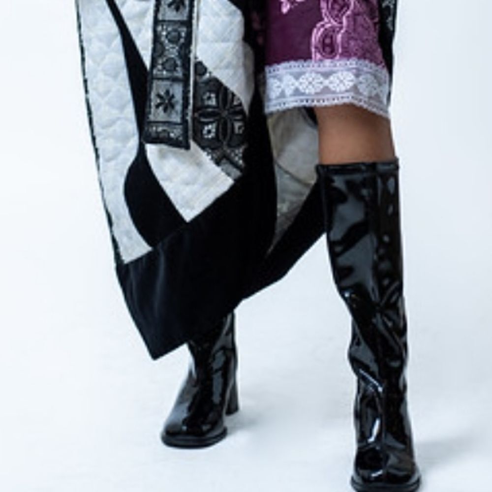 Unique‎ Vintage Boots Women's Black Go Go Dancer Mod 70s Hippie Knee Hi Costume